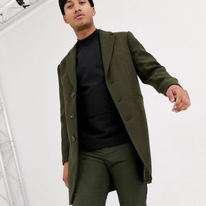 ASOS Wool Mix Overcoat Khaki Olive Green XL 42-44”